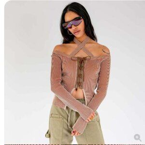 Andersson Bell Mona Knitted Ribbed Corset Top Long Sleeves S L